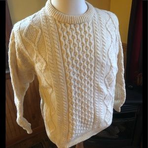Irish Wool Cream cableknit Fishermans Sweater XL